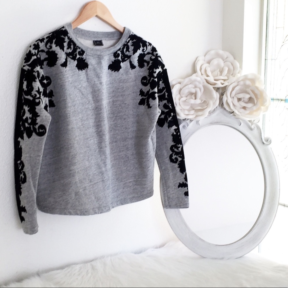 Zara Plush Flocked Sweatshirt Grey Black Small